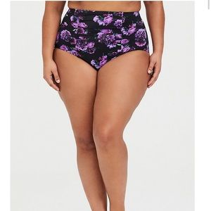 Torrid BLACK FLORAL HIGH WAIST RUCHED SWIM BOTTOM
